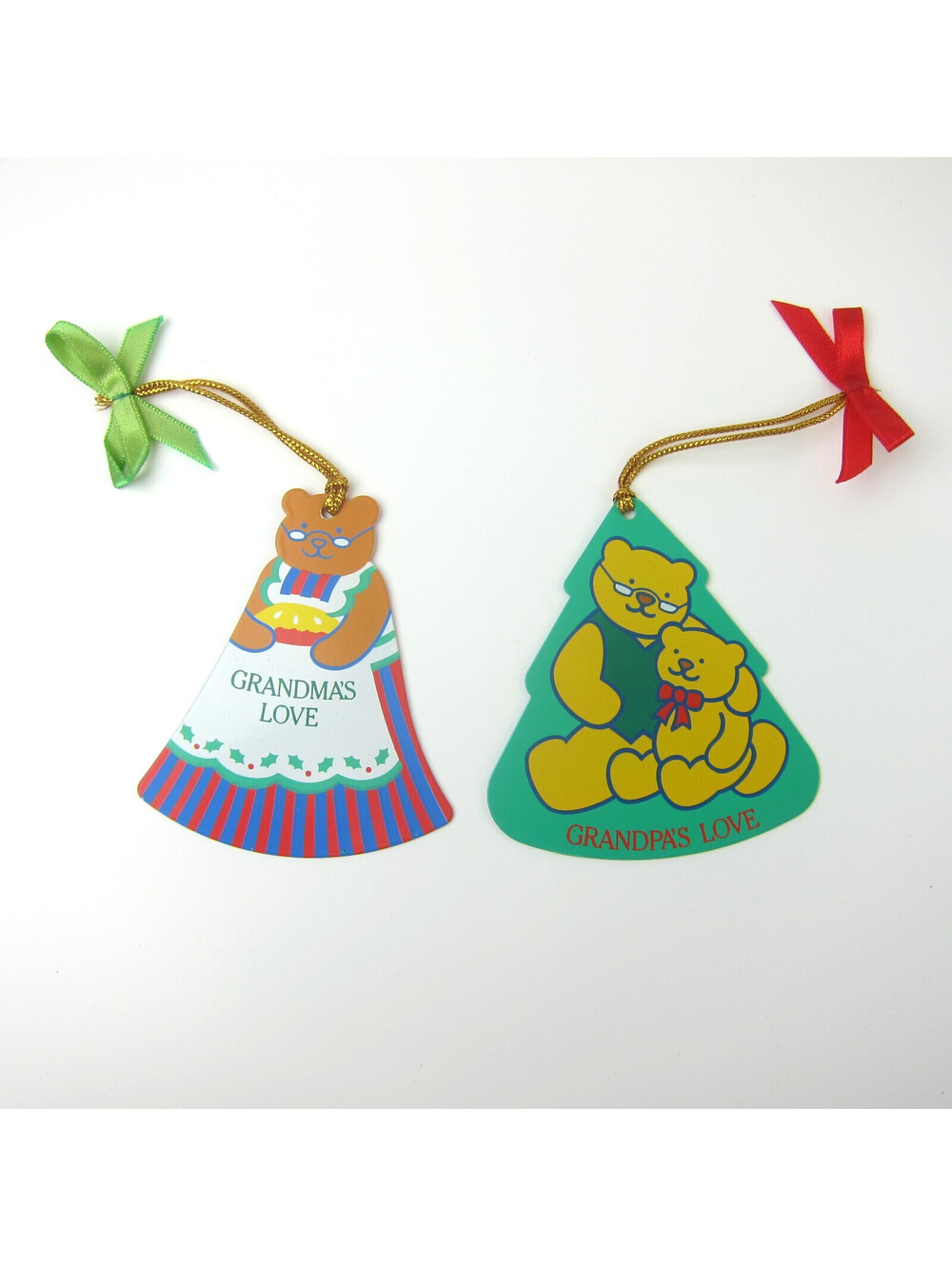Vintage Christmas Ornaments Teddy Bears Grandma's Love Grandpa's Love Metal Avon